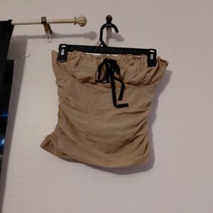 Tan Drawstring No Vacancy Strapless Top S Taupe